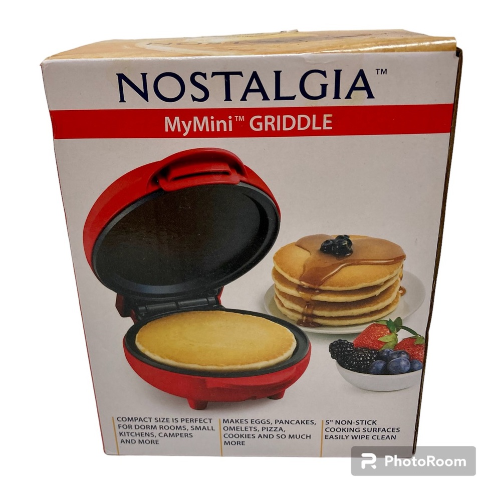 Nostalgia My Mini Griddle 5” Non Stick Surface Burgers Pancakes Eggs Cookies